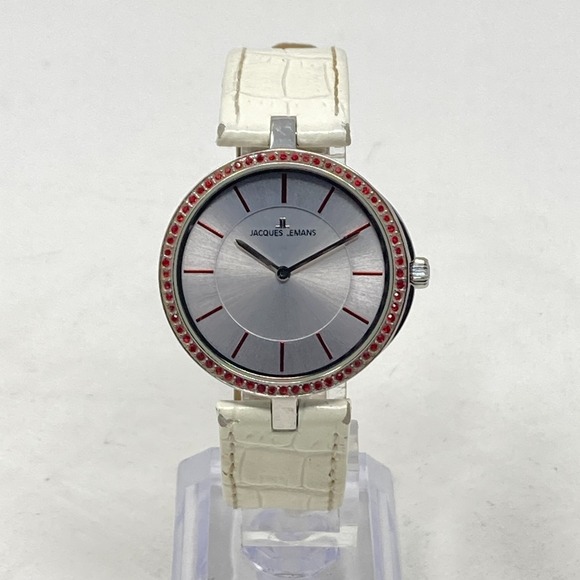 Jacques Lemans Women\'s Watch 35mm Silver Tone Red Crystals Bling 50M New Battery main image 5
